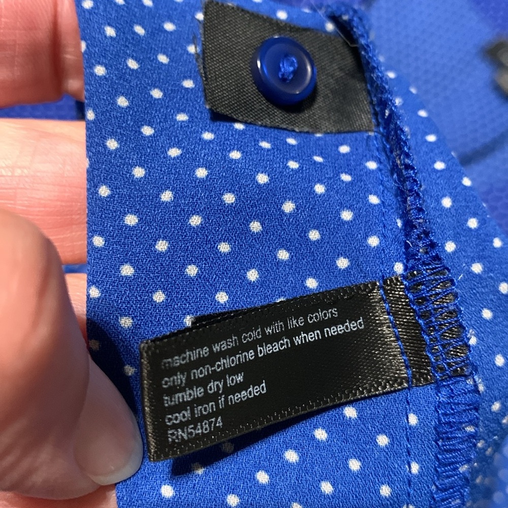 The Limited Royal Blue & White Polka Dot Popover Blouse Size L - Picture 8 of 9